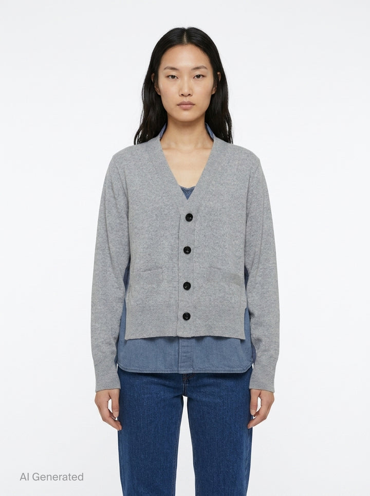 Denim x Knit Cardigan | sacai | Club21 - front
