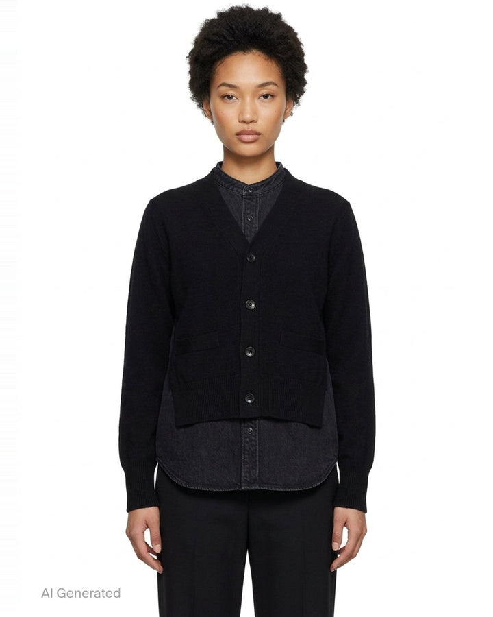 Denim x Knit Cardigan | sacai | Club21 - front