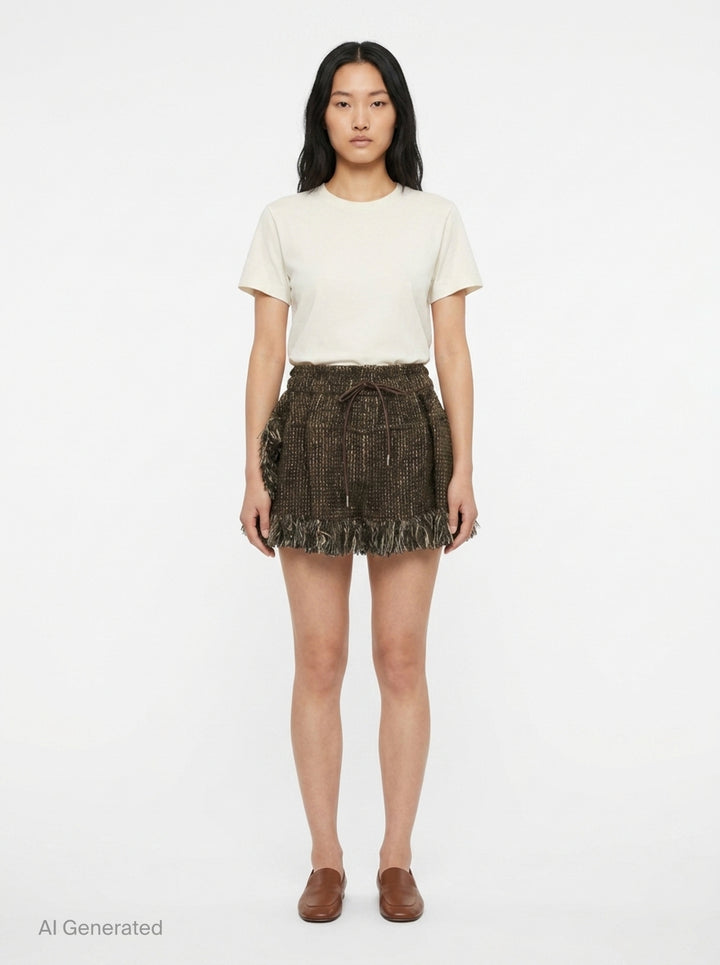 Fringe Tweed Mini Skirt | sacai | Club21 - front
