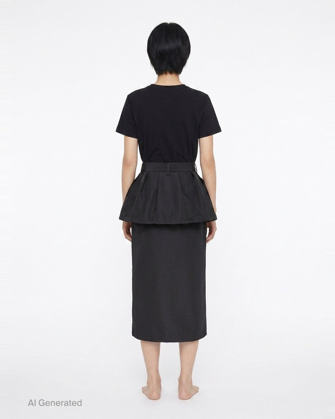 sacai Grosgrain Bonding Cargo Skirt in black, featuring oversized double-stacked cargo pockets, drawstring detail, and a high-rise pencil-cut midi silhouette - back