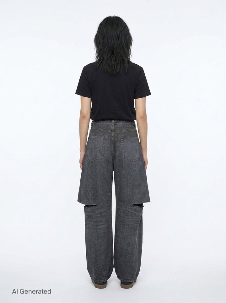 Layered Wide-Leg Denim Jeans | sacai | Club21 - back