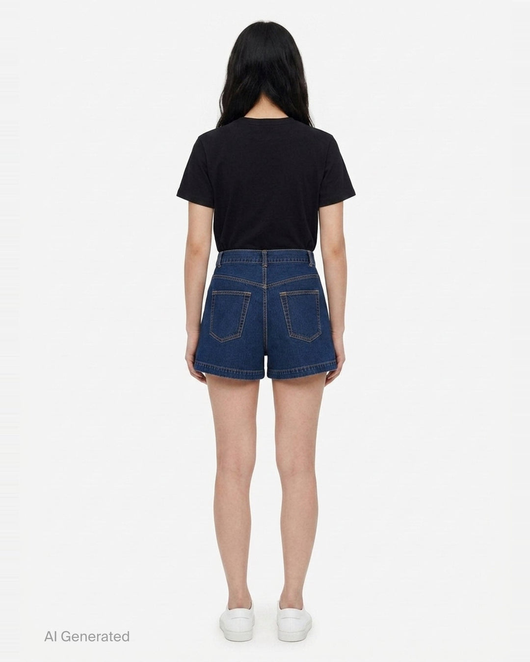 sacai Nep Tweed x Denim Shorts featuring a diagonal herringbone tweed front panel, denim side panels with orange topstitching, and a gold-tone button closure at the high waist - back