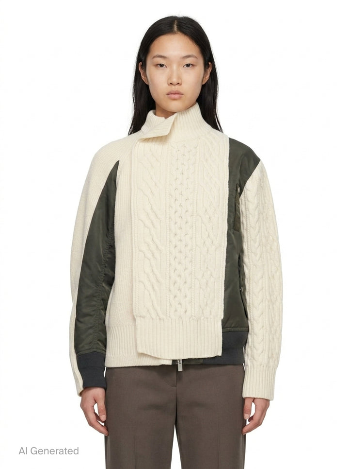 Nylon Twill Wool Knit Blouson | sacai | Club21 - front