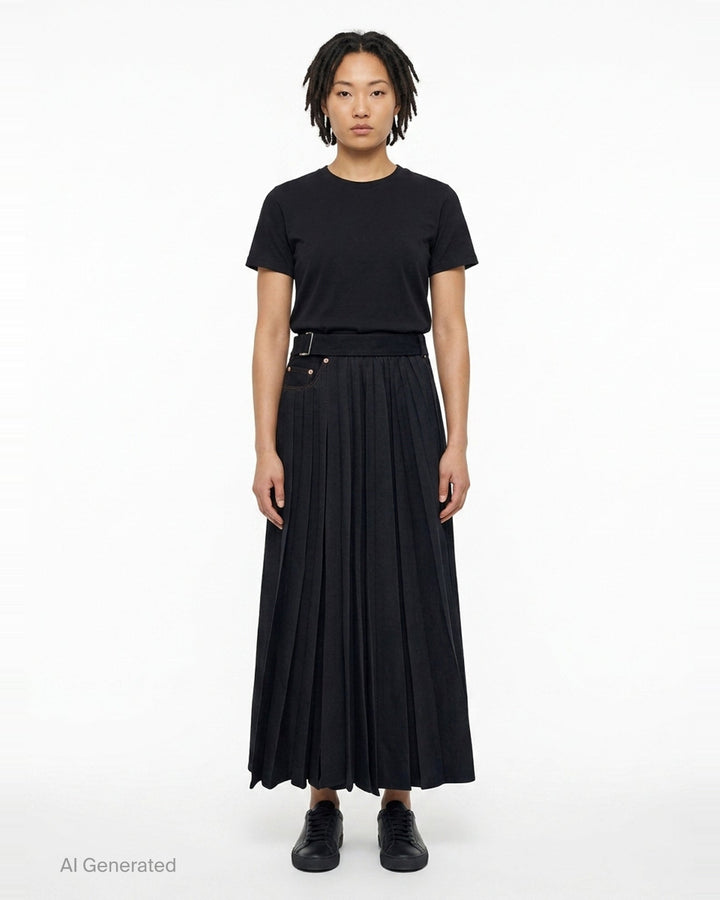 Pleated Denim Maxi Skirt | sacai | Club21 - front