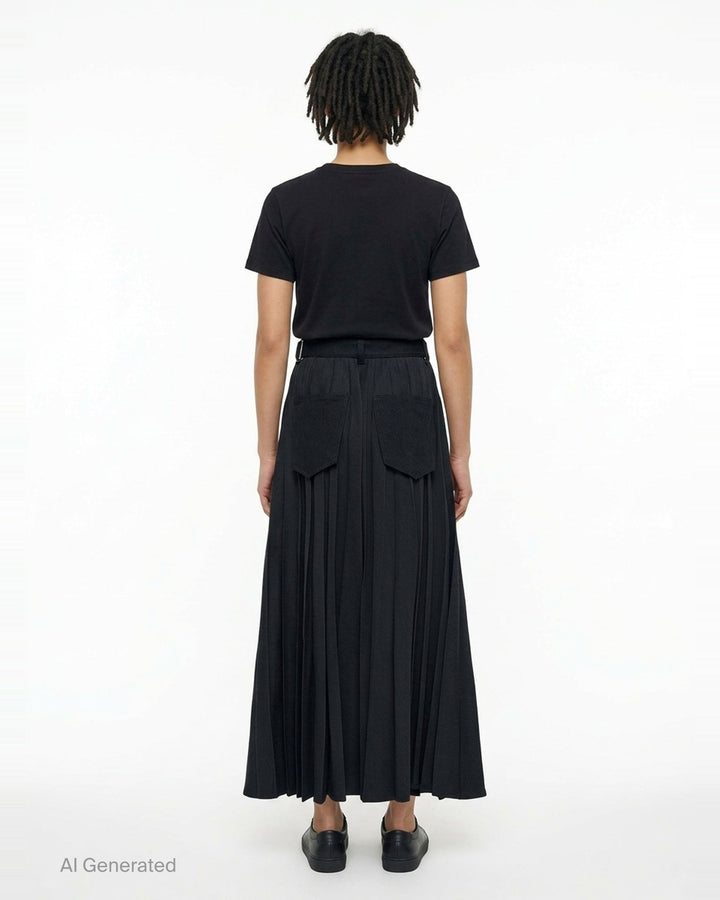 Pleated Denim Maxi Skirt | sacai | Club21 - back