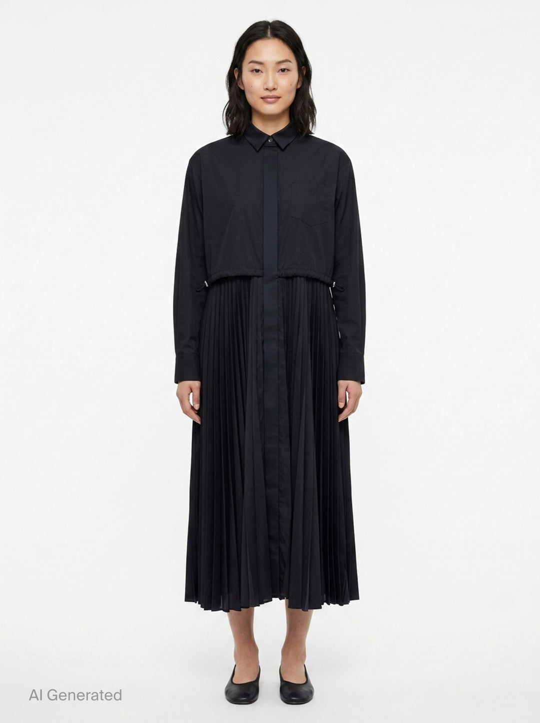 Poplin x Satin Pleated Dress | sacai | Club21 - front