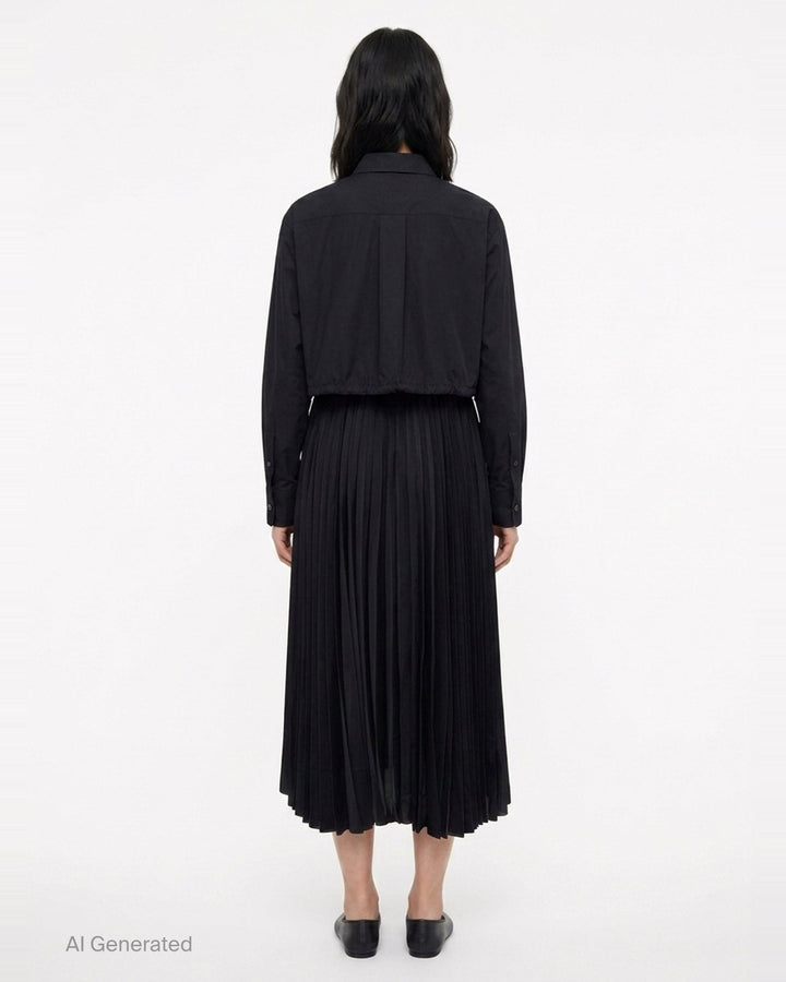 Poplin x Satin Pleated Dress | sacai | Club21 - back