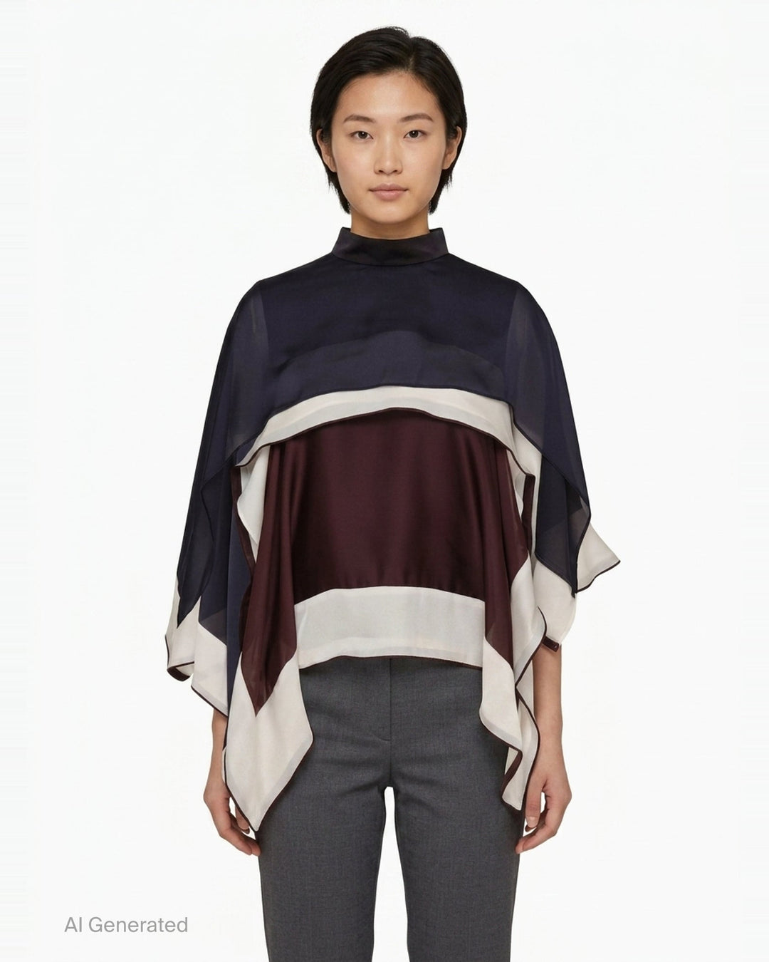 Satin Chiffon Poncho Top | sacai | Club21 - front