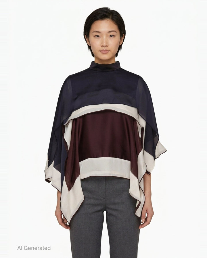Satin Chiffon Poncho Top | sacai | Club21 - front