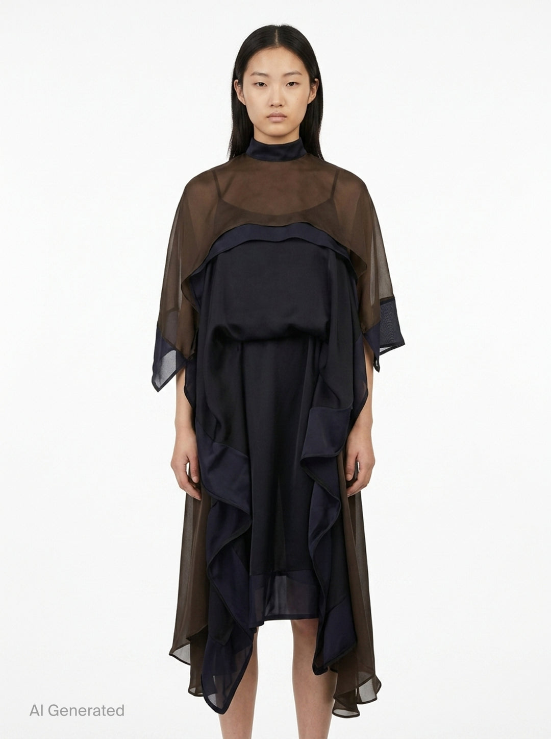 Satin x Chiffon Dress | sacai | Club21 - front