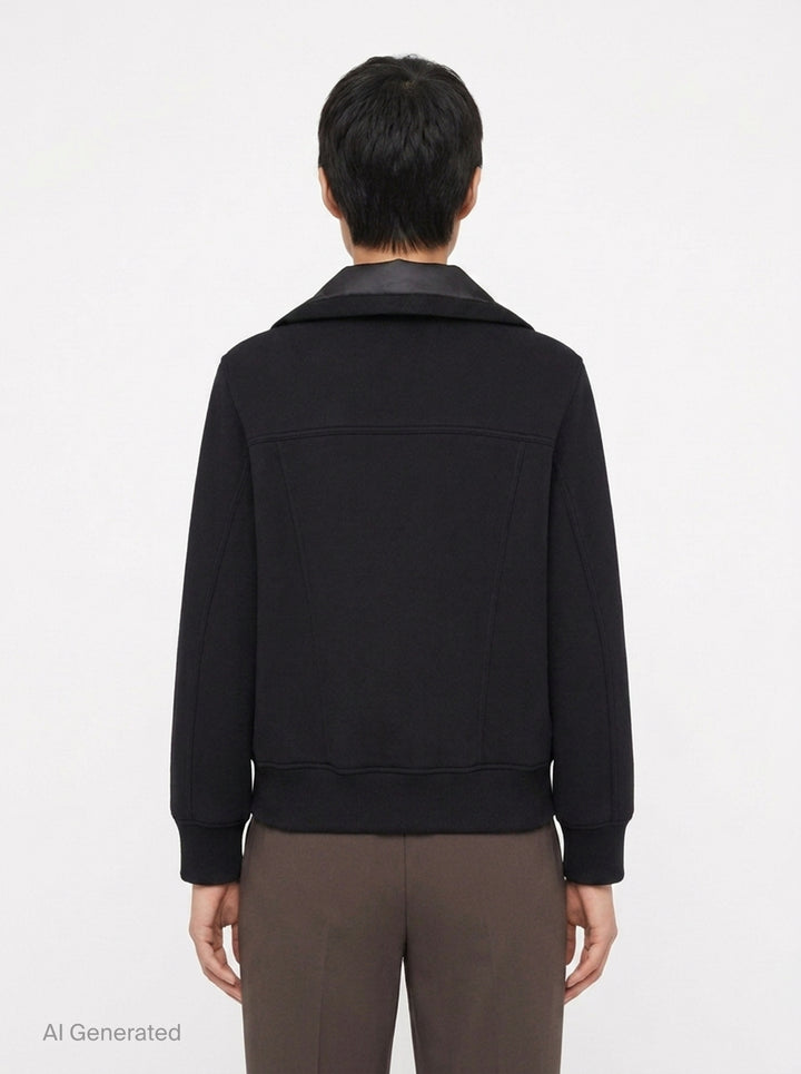 sacai Sponge Sweat Blouson in black, featuring a quilted nylon bib front, oversized spread collar, four cargo pockets, grommet strap detail, and ribbed cuffs - back