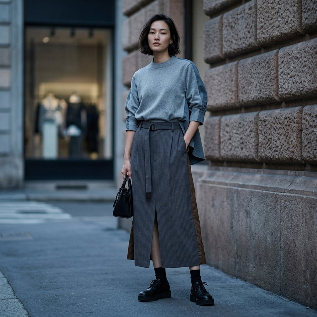 Stripe Doeskin Midi Skirt | sacai | Club21 - lifestyle