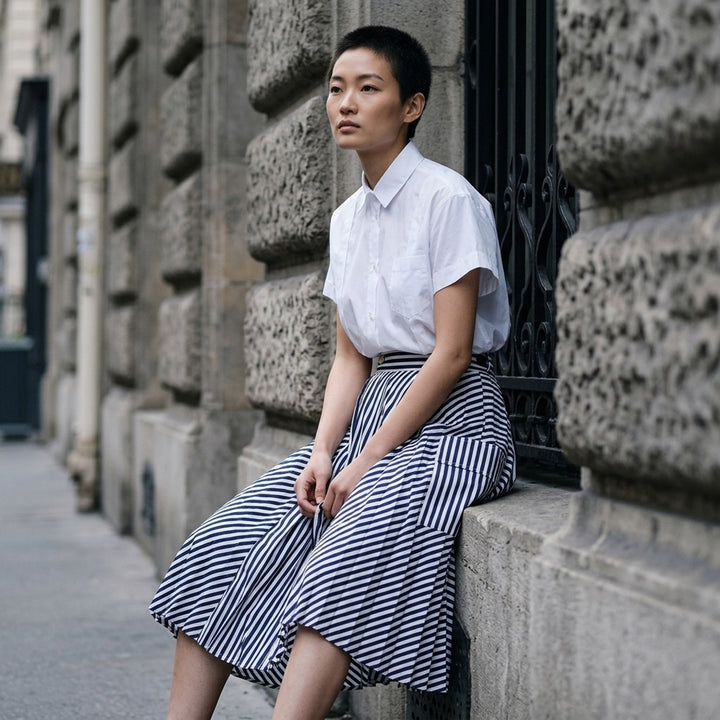 Striped Cotton Poplin Pleated Skirt | sacai | Club21 - lifestyle