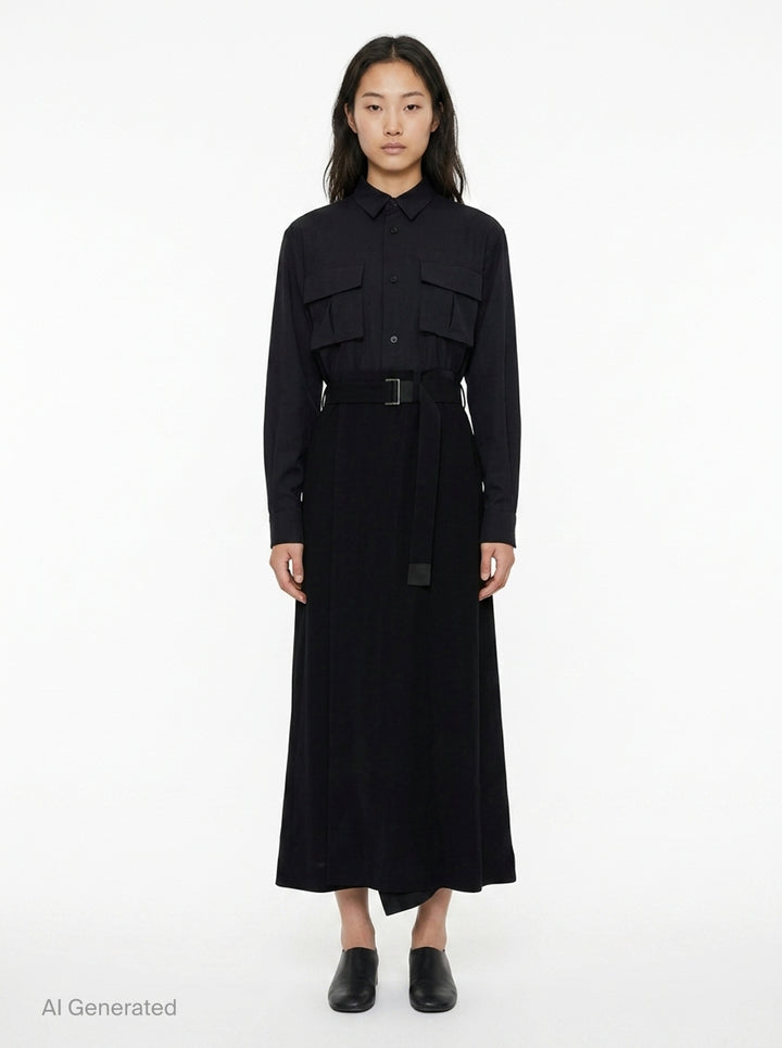Suiting Crepe Back Satin Dress | sacai | Club21 - front