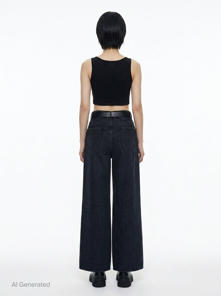 Wide Leg Belted Denim Pants | sacai | Club21 - back