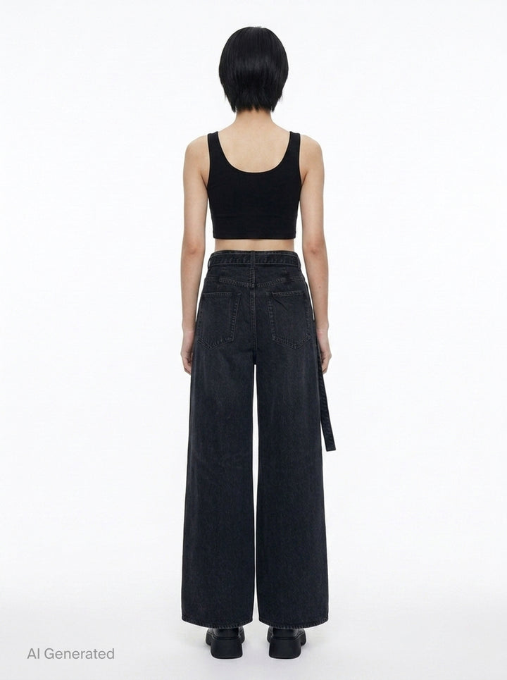 Wide Leg Belted Denim Pants | sacai | Club21 - back