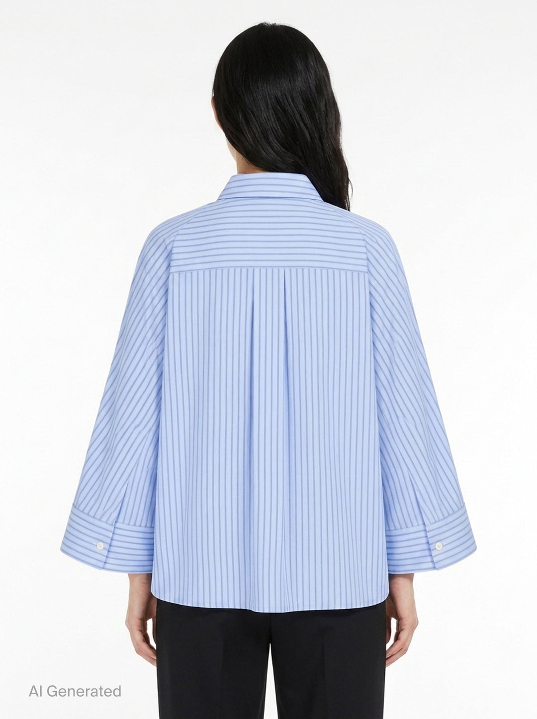 sacai Wide Sleeve Poplin Shirt in black, featuring a concealed button placket, point collar, flared long sleeves with deep cuffs, a chest patch pocket, and twin lower patch pockets - back