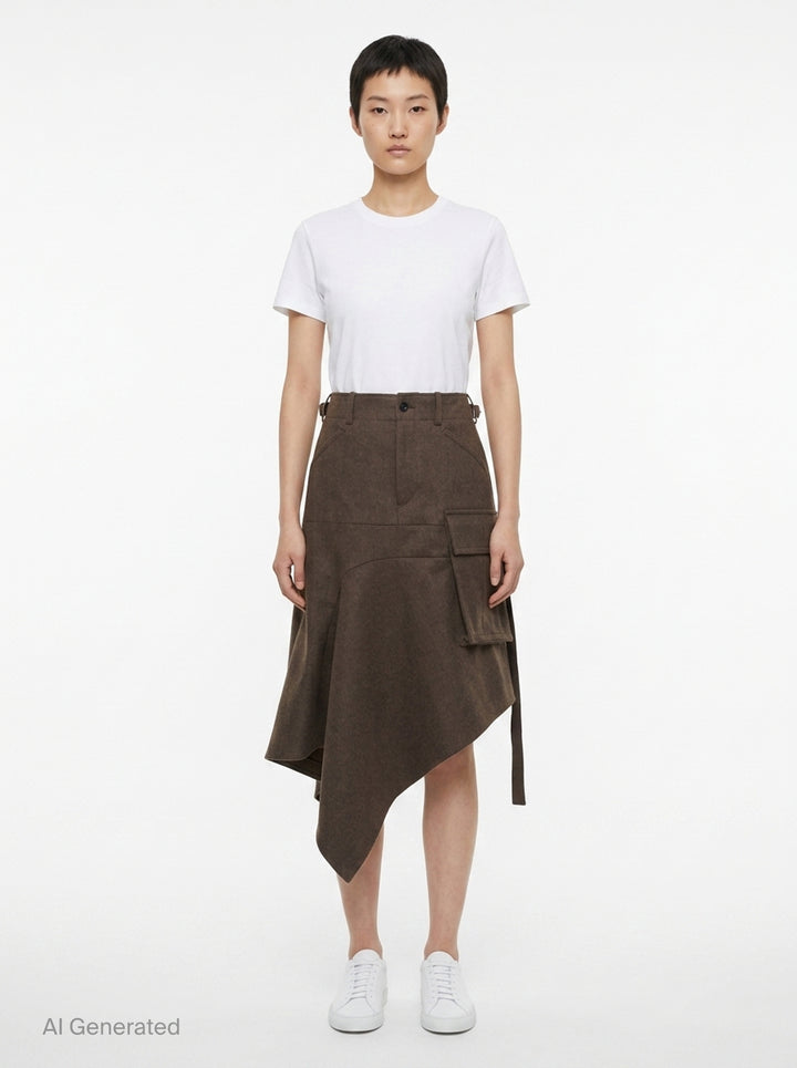 Wool Melton Asymmetric Cargo Skirt | sacai | Club21 - front