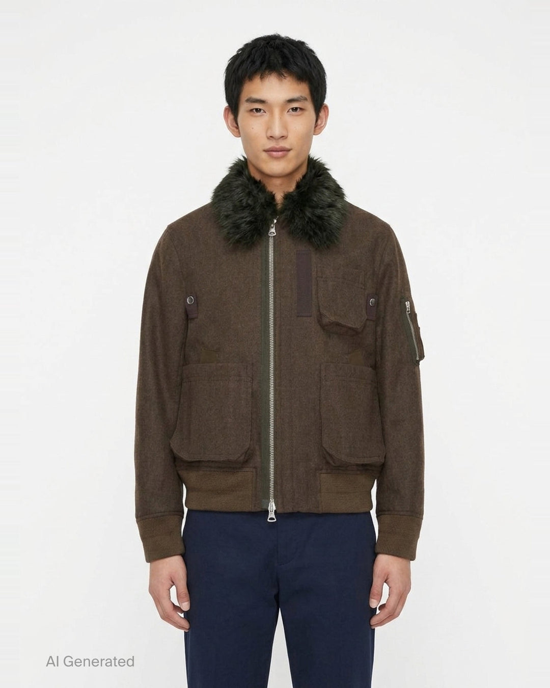 Wool Melton Fur Collar Blouson | sacai | Club21 - front