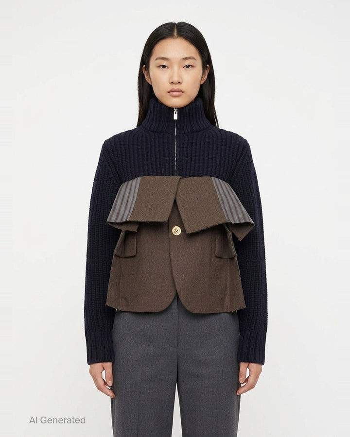 Wool Melton Knit Blouson | sacai | Club21 - front