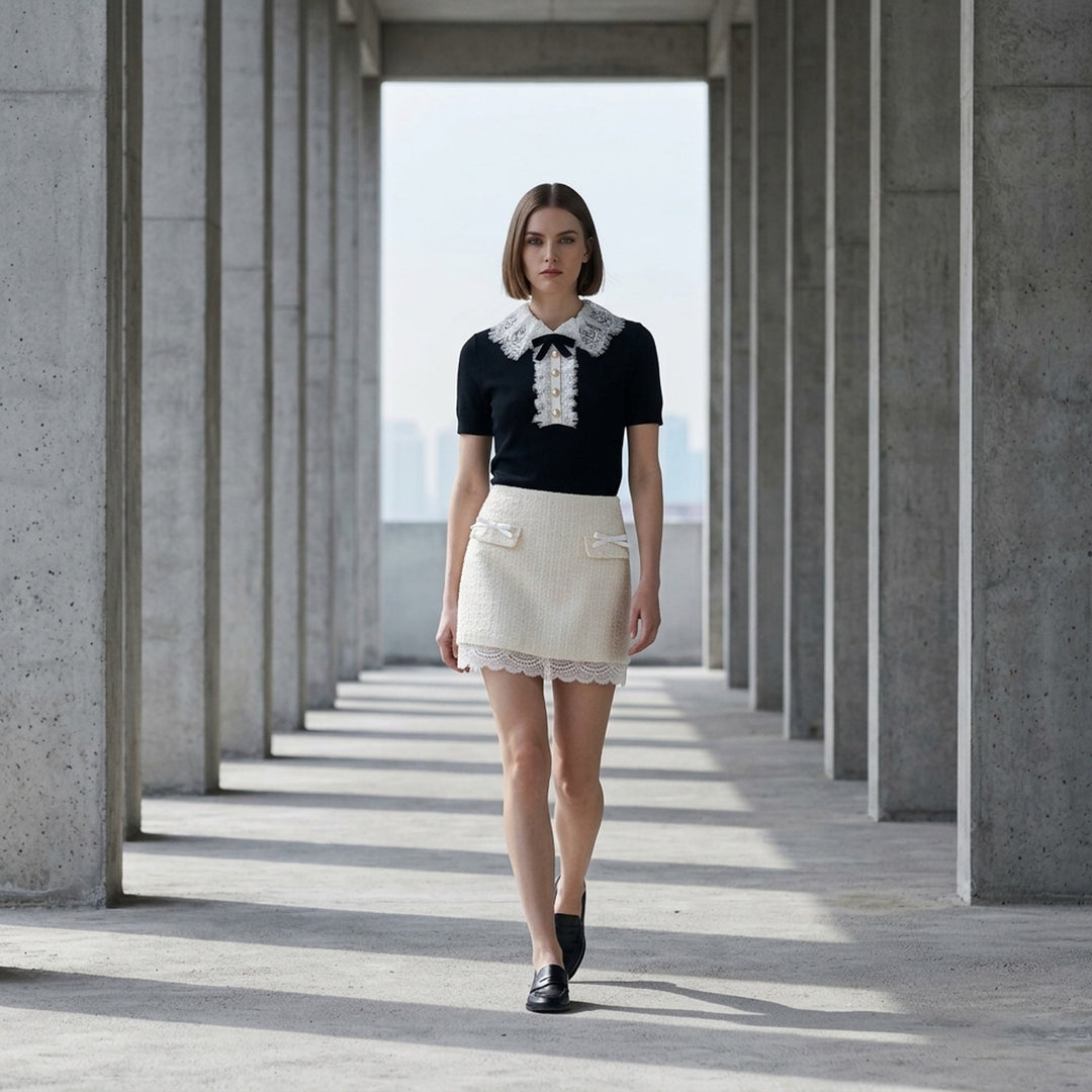Black Knit Lace Collar Top | Self-Portrait | Club21 - lifestyle
