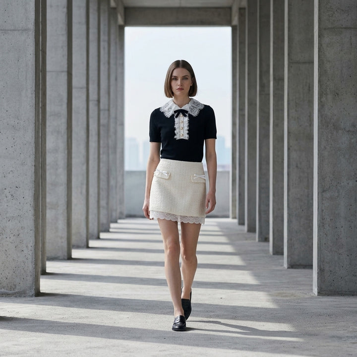 Black Knit Lace Collar Top | Self-Portrait | Club21 - lifestyle