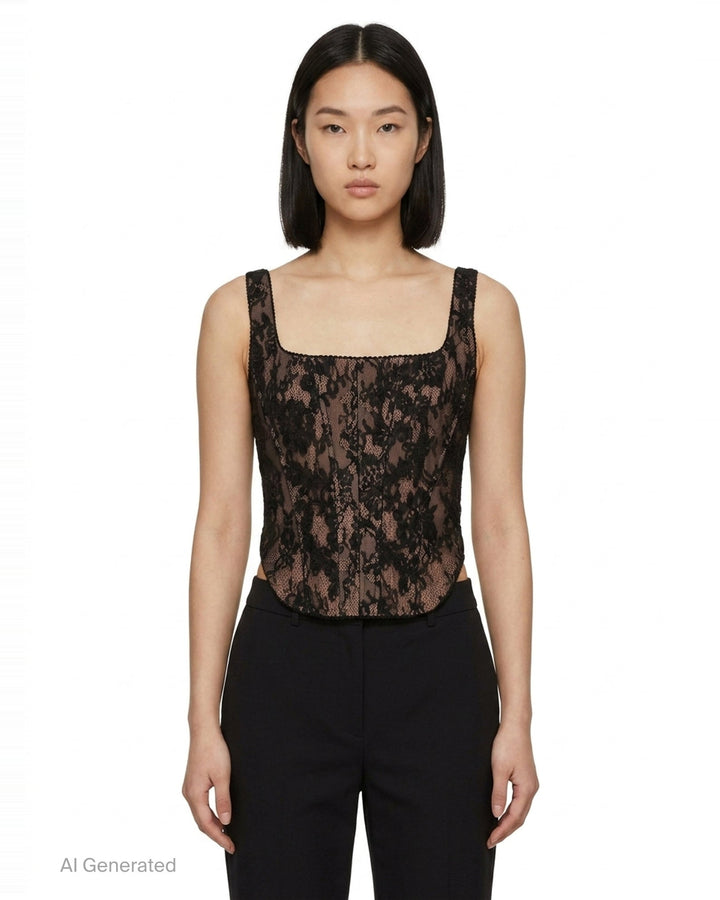 Black Lace Corset Top | Self-Portrait | Club21 - front