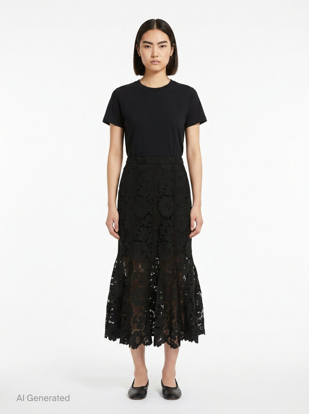 Black Lace Midi Skirt | Self-Portrait | Club21 - front