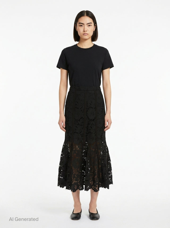 Black Lace Midi Skirt | Self-Portrait | Club21 - front