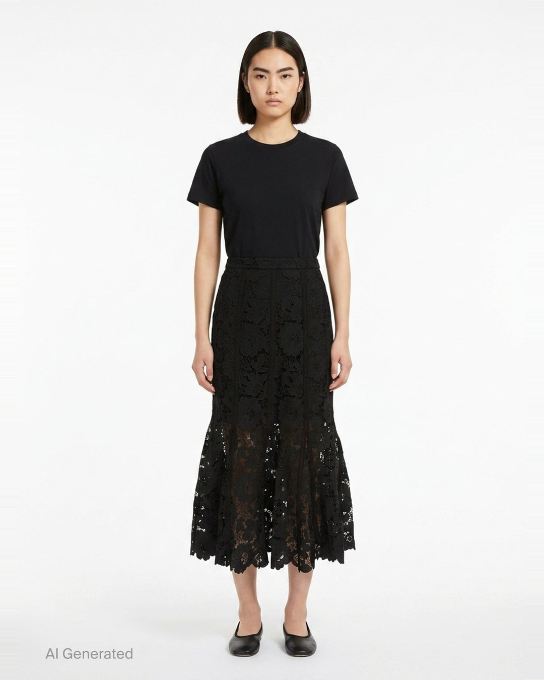 Black Lace Midi Skirt | Self-Portrait | Club21 - front