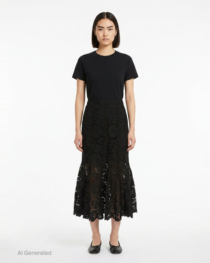 Black Lace Midi Skirt | Self-Portrait | Club21 - front