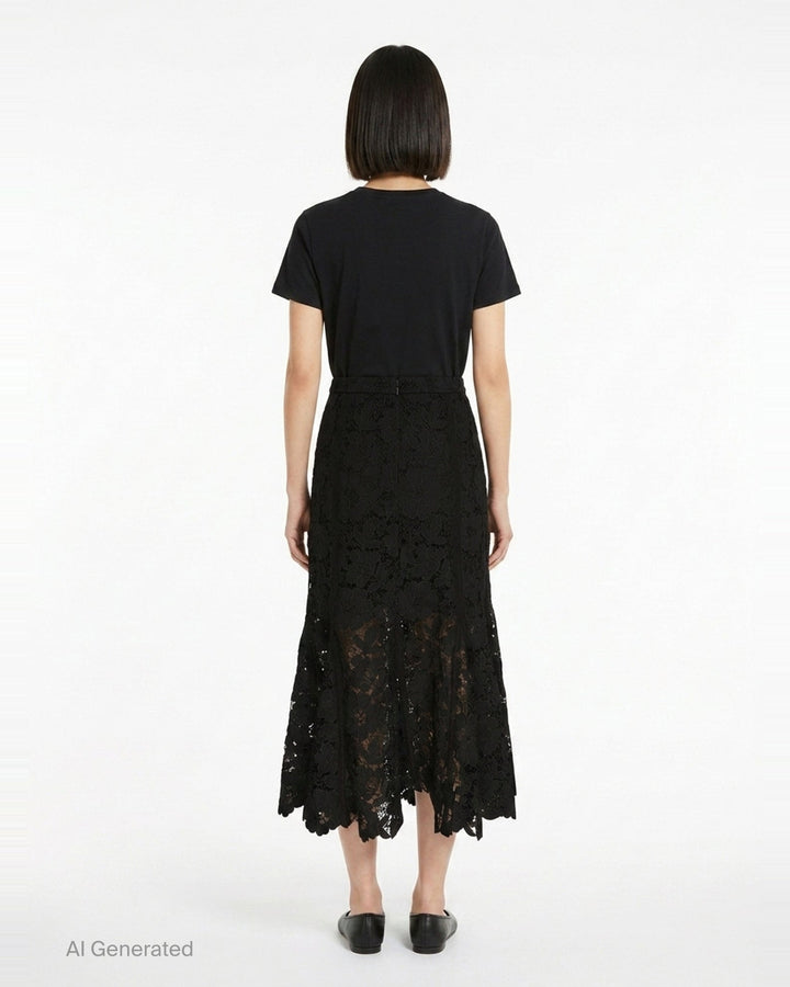 Black Lace Midi Skirt | Self-Portrait | Club21 - back