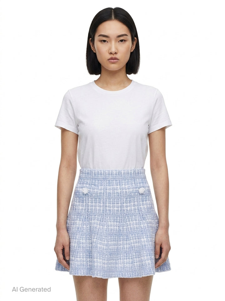 Blue Check Knit Mini Skirt | Self-Portrait | Club21 - front