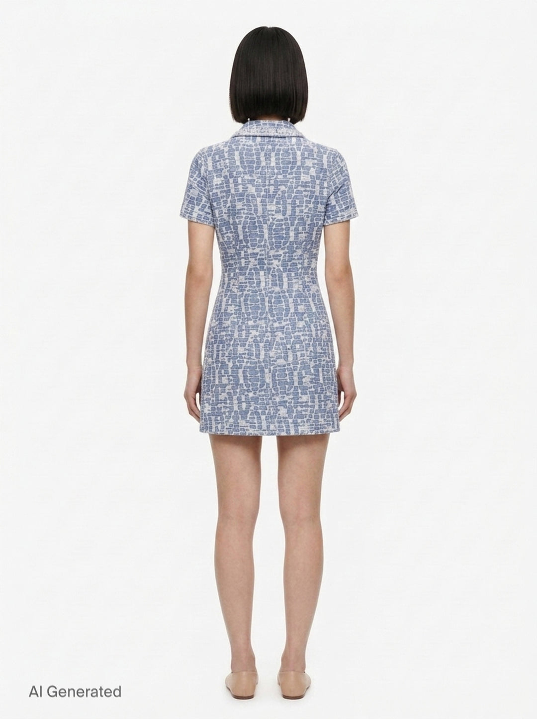 Blue Collared Textured Denim Mini Dress | Self-Portrait | Club21 - back