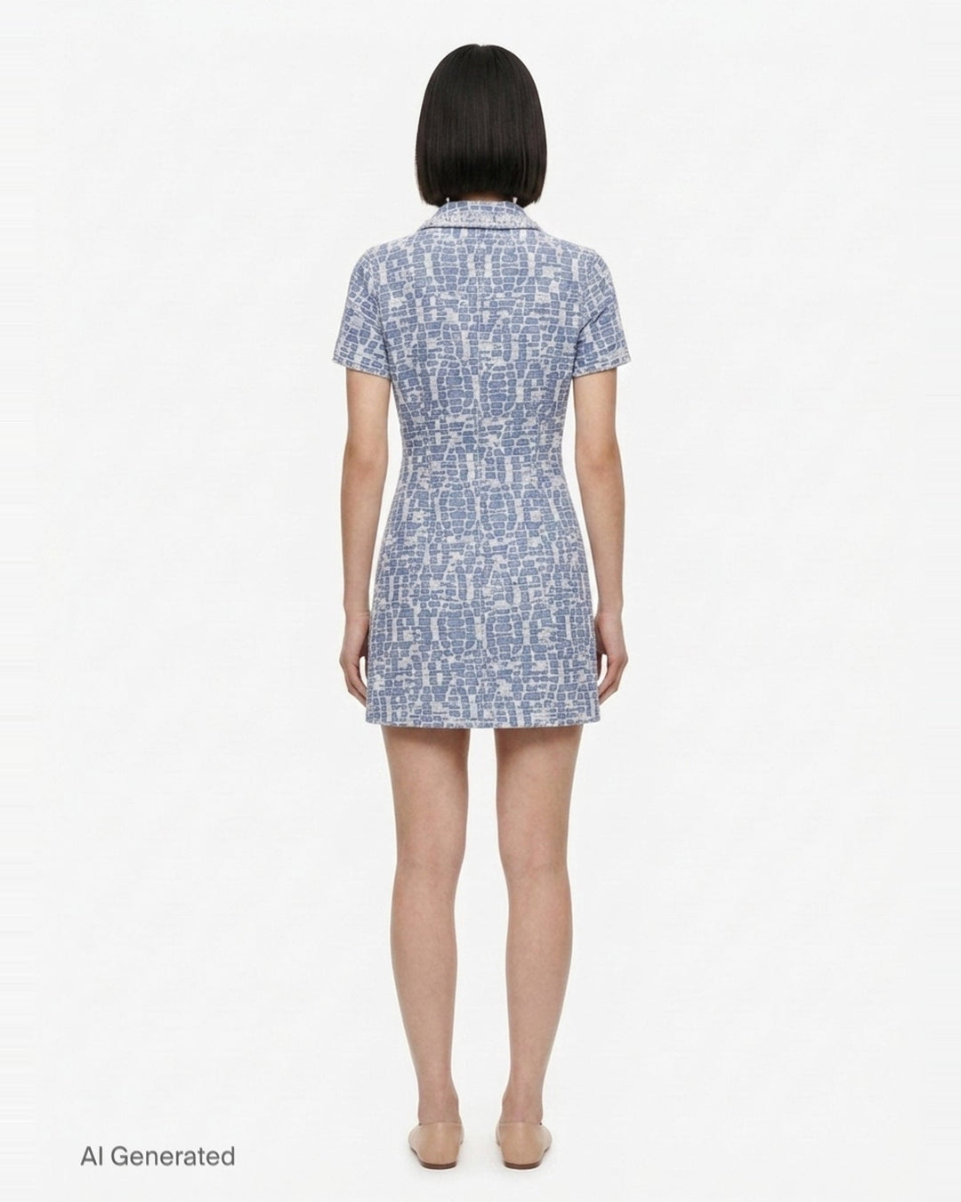 Blue Collared Textured Denim Mini Dress | Self-Portrait | Club21 - back