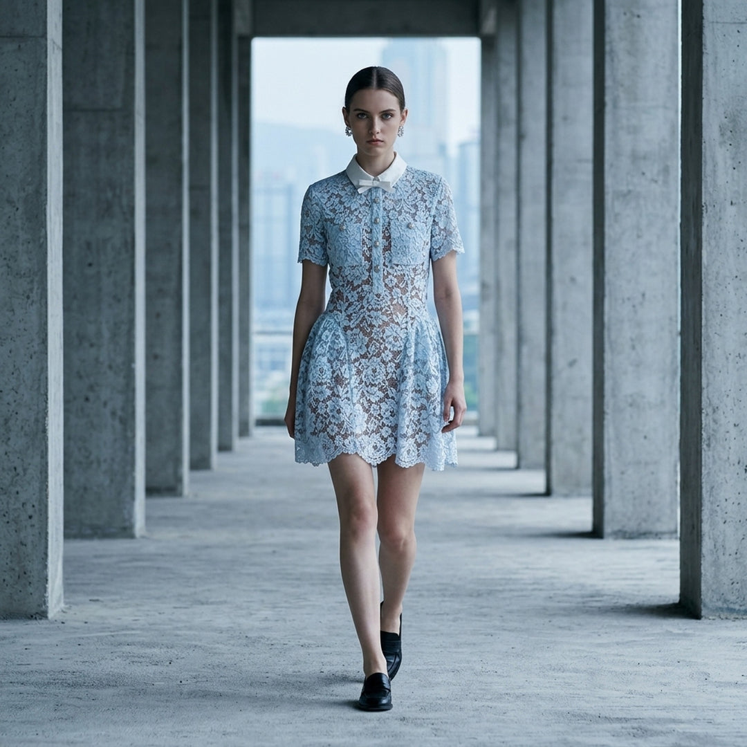 self portrait blue lace mini dress Flared | Self-Portrait con mini dress Size:UK 14 / US 10 / EU 42 open back prom dress Alice + Olivia Havana