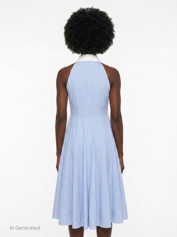 Blue Striped Cotton Midi Dress | Self-Portrait | Club21 - back
