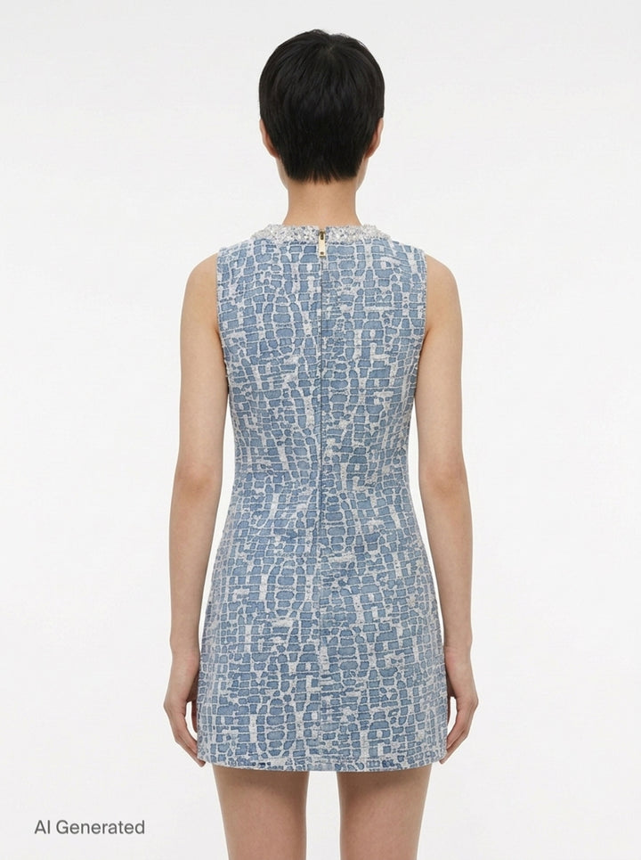 Blue Textured Denim Mini Dress | Self-Portrait | Club21 - back