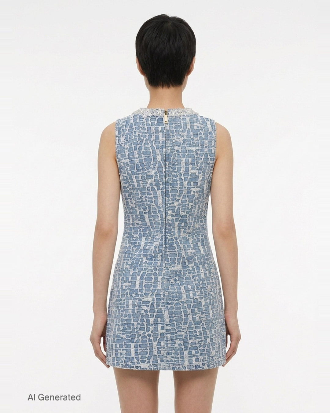Blue Textured Denim Mini Dress | Self-Portrait | Club21 - back