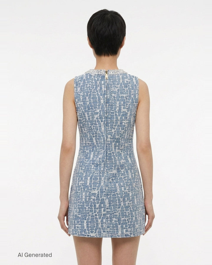 Blue Textured Denim Mini Dress | Self-Portrait | Club21 - back