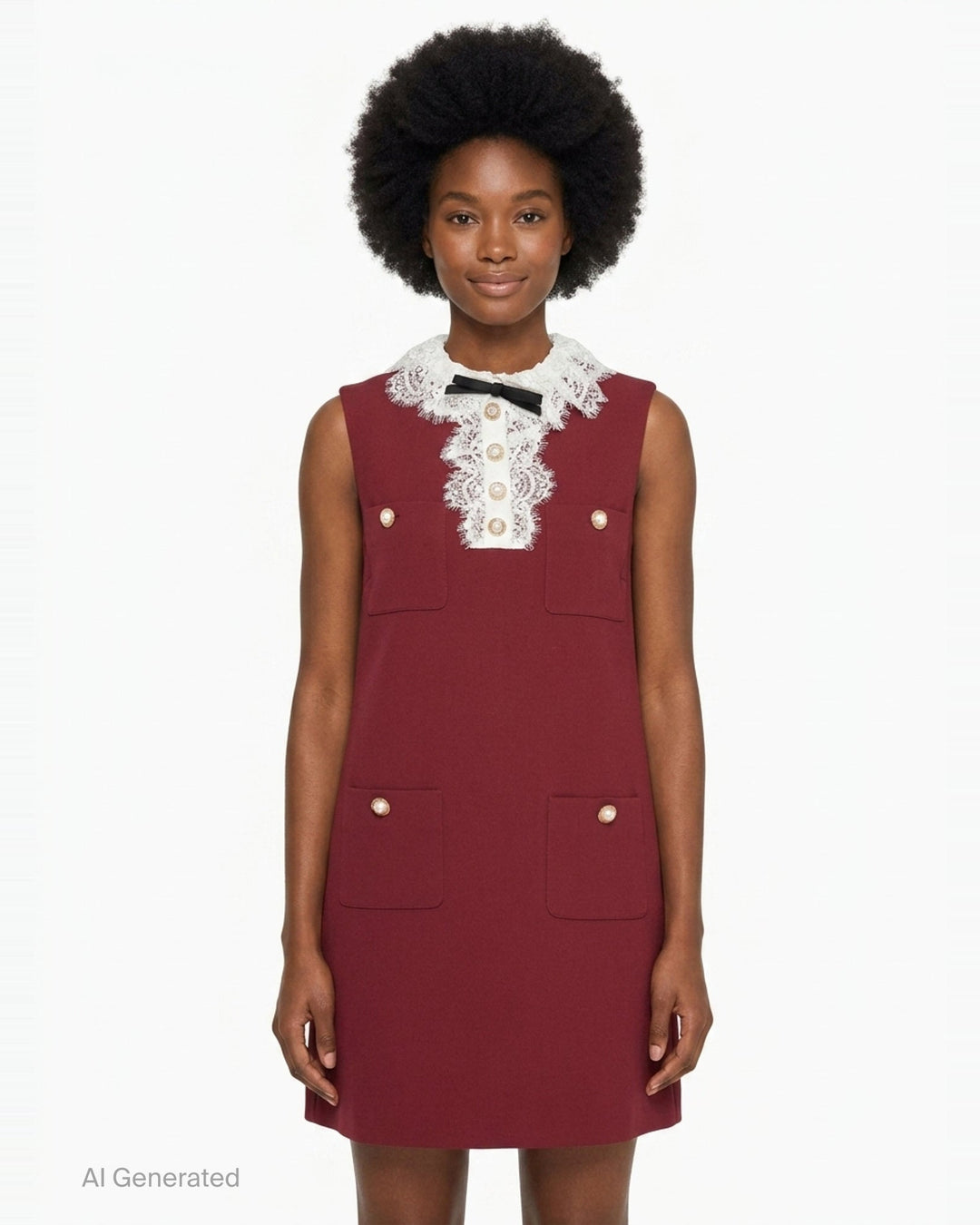 Burgundy Crepe Lace Collar Mini Dress | Self-Portrait | Club21 - front