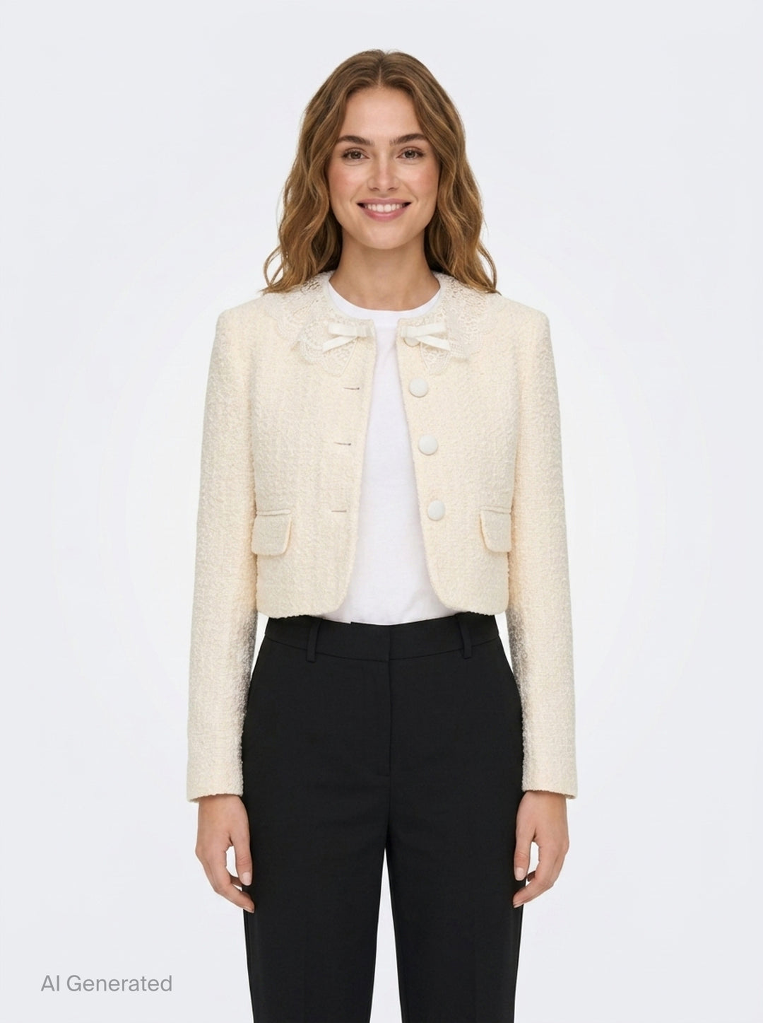 Cream Boucle Lace Collar Jacket | Self-Portrait | Club21 - front