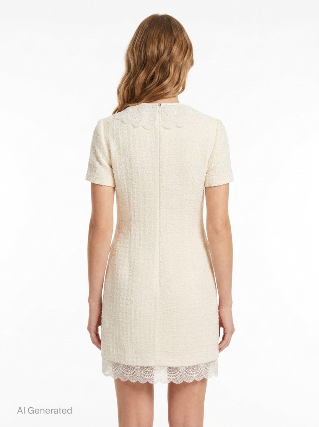 Cream Bouclé Lace Trim Mini Dress | Self-Portrait | Club21 - back