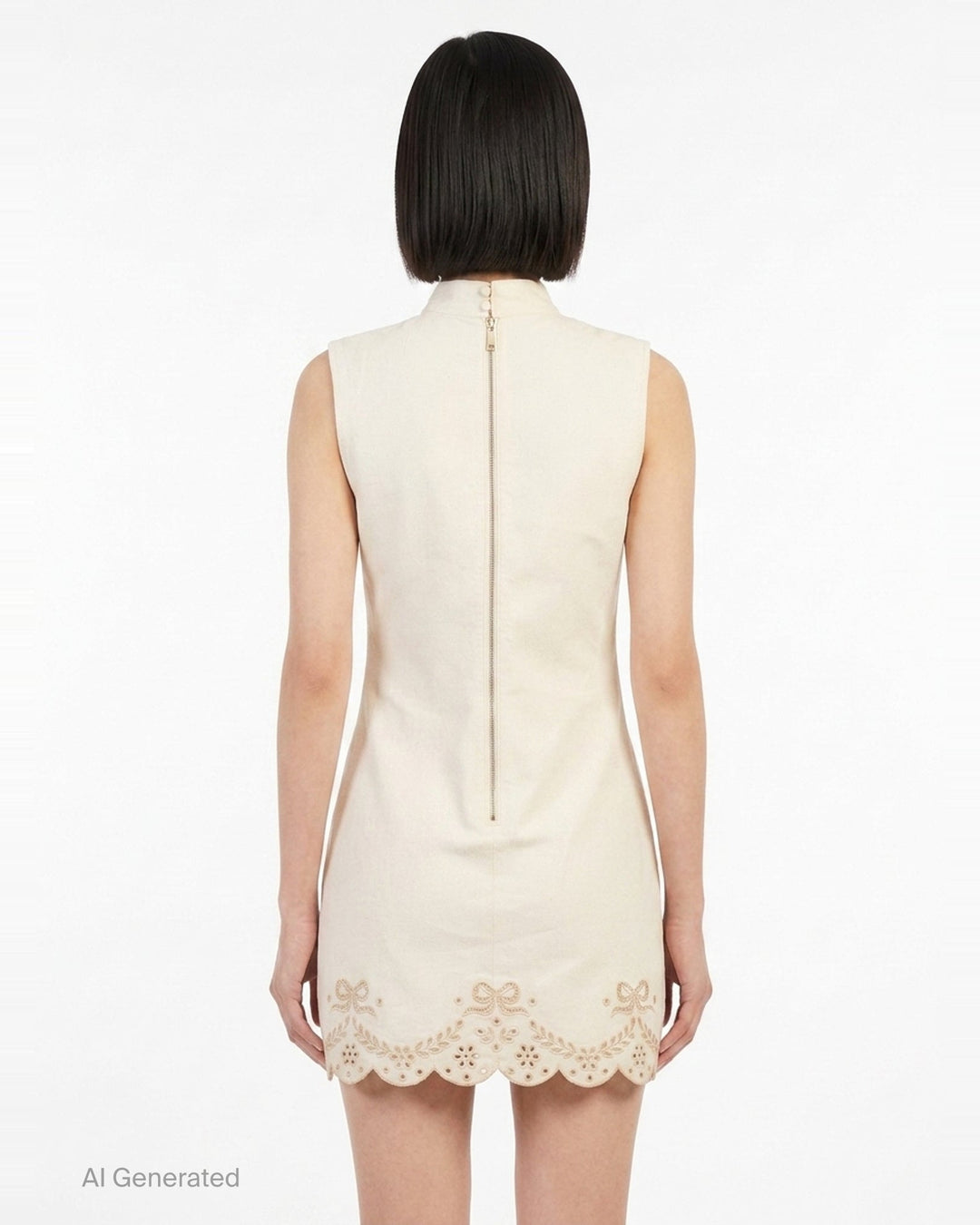 Cream Broderie Denim Mini Dress | Self-Portrait | Club21 - back