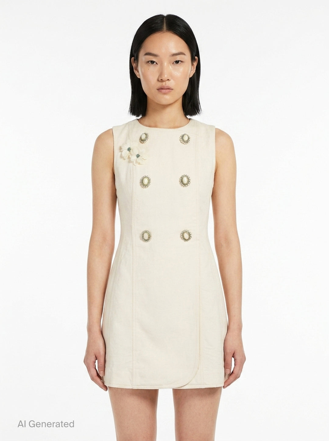 Cream Denim Double Breasted Mini Dress | Self-Portrait | Club21 - front