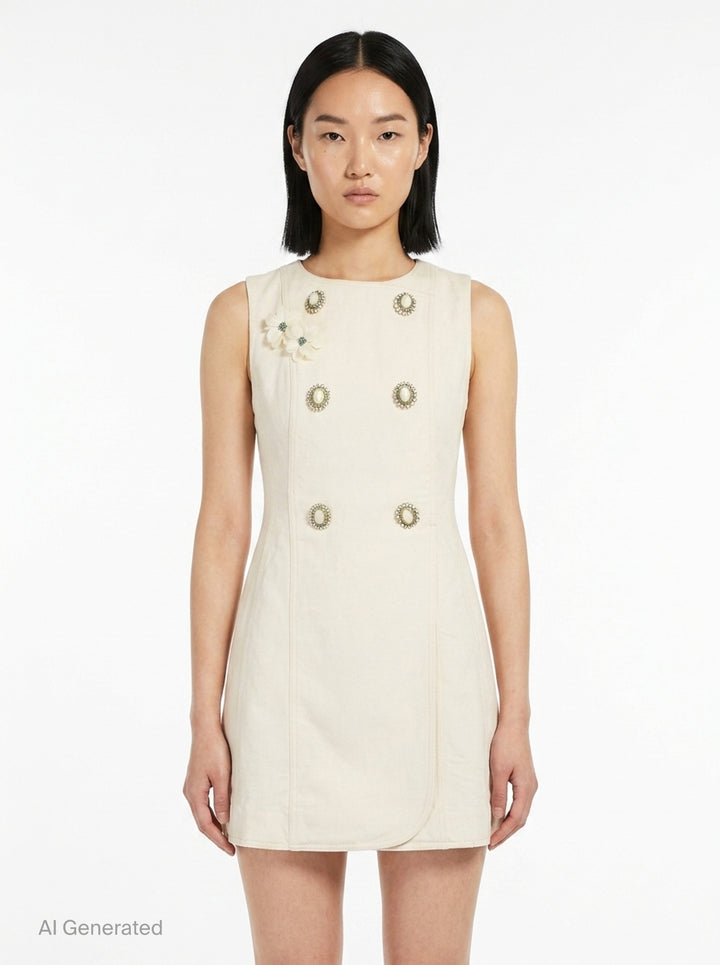 Cream Denim Double Breasted Mini Dress | Self-Portrait | Club21 - front