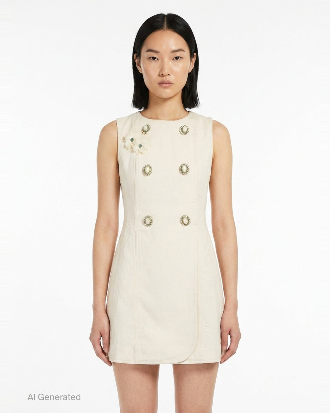Cream Denim Double Breasted Mini Dress | Self-Portrait | Club21 - front