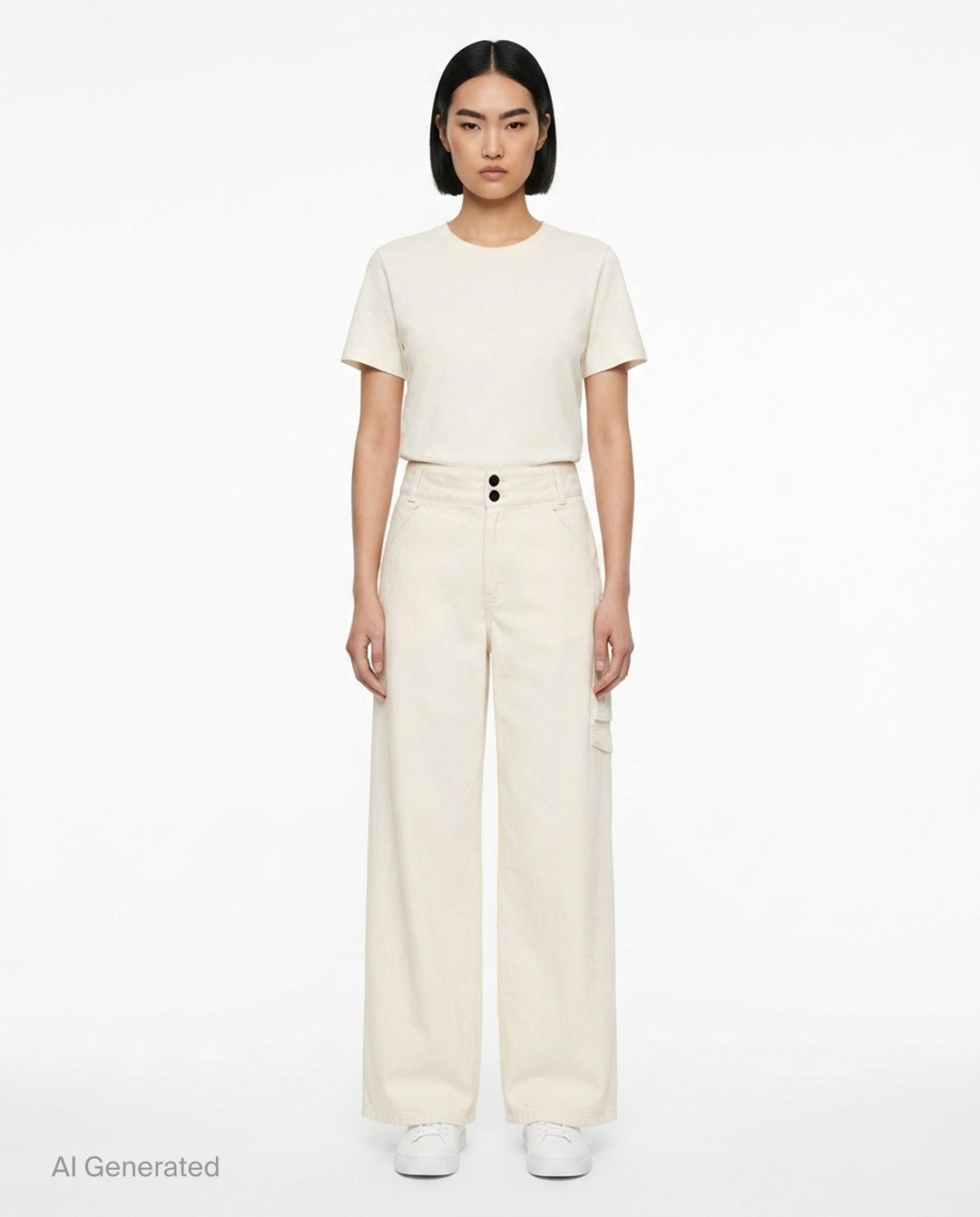 Cream Denim Wide-Leg Trousers | Self-Portrait | Club21 - front