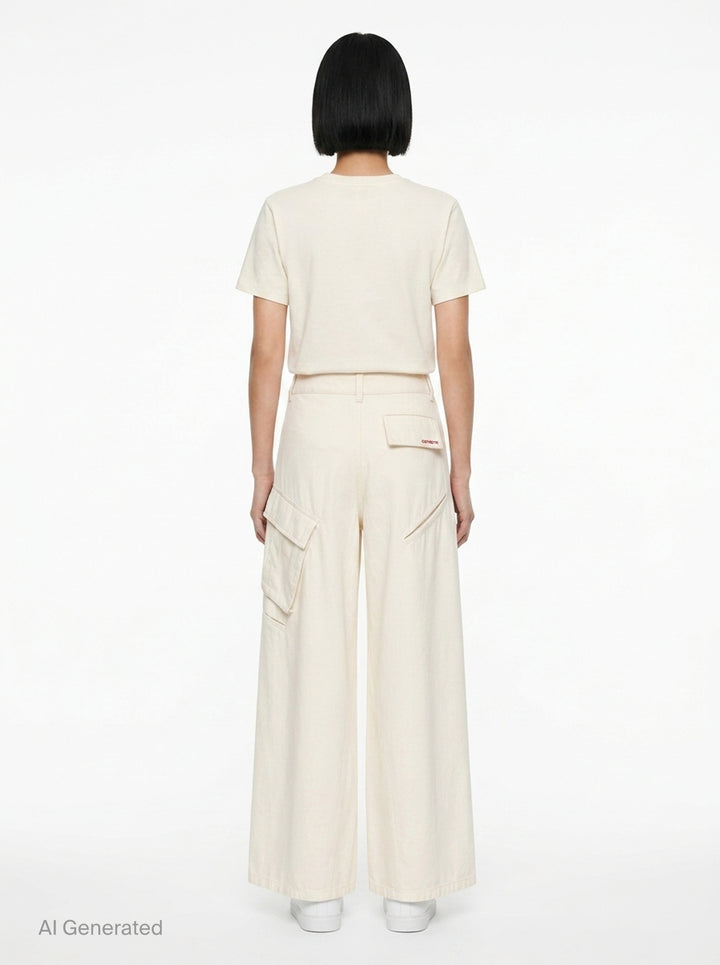 Cream Denim Wide-Leg Trousers | Self-Portrait | Club21 - back