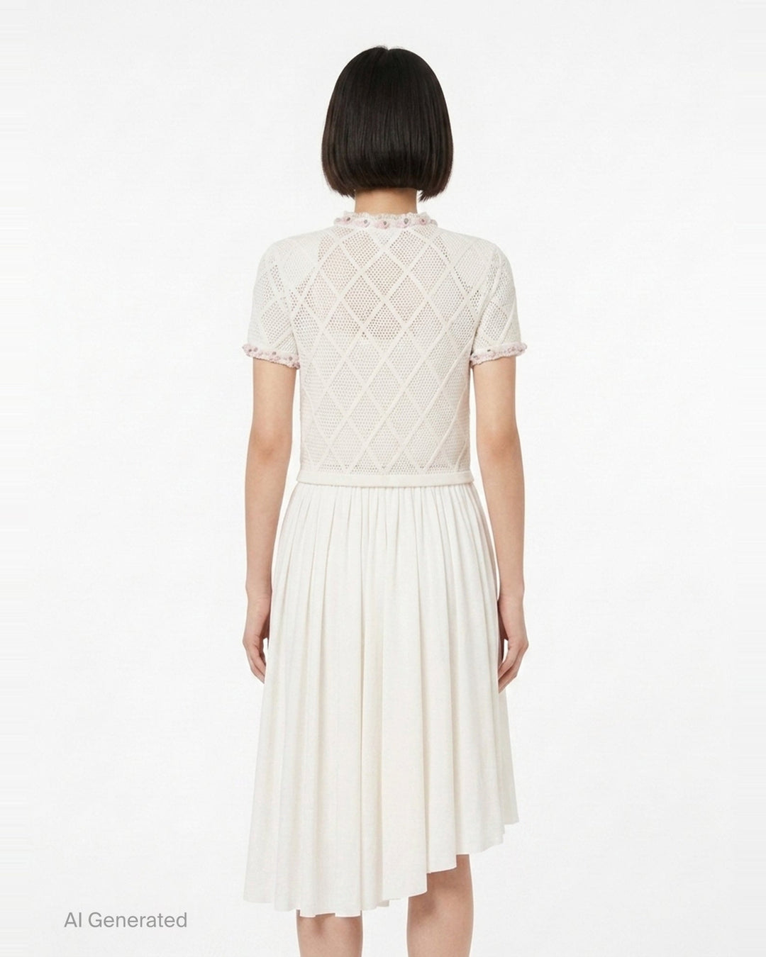 Cream Fringe Knit Cotton Midi Dress | Self-Portrait | Club21 - back
